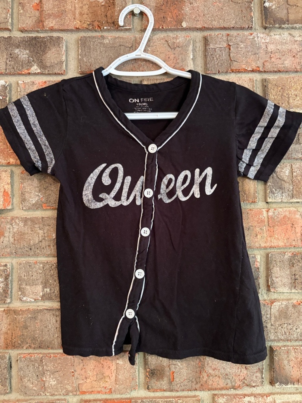 On Fire Black Button-Front 'Queen' Kids Tee with Silver Accent